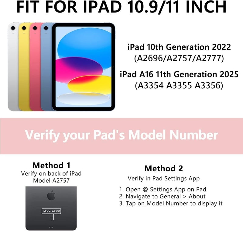 Cc Store for iPad (A16) 11th 10th Generation Case with Keyboard - 7 Color Backlit 360° Swivel Multi-Touch Track Pencil Holde for iPad 11-inch A16 2025 10th Gen 10.9 Inch 2022(Rose Gold) - Image 2